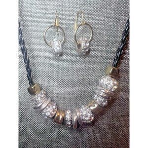 Sapphire Brand Necklace Earring Set Rhinestone Gold Sliding Silver Beads